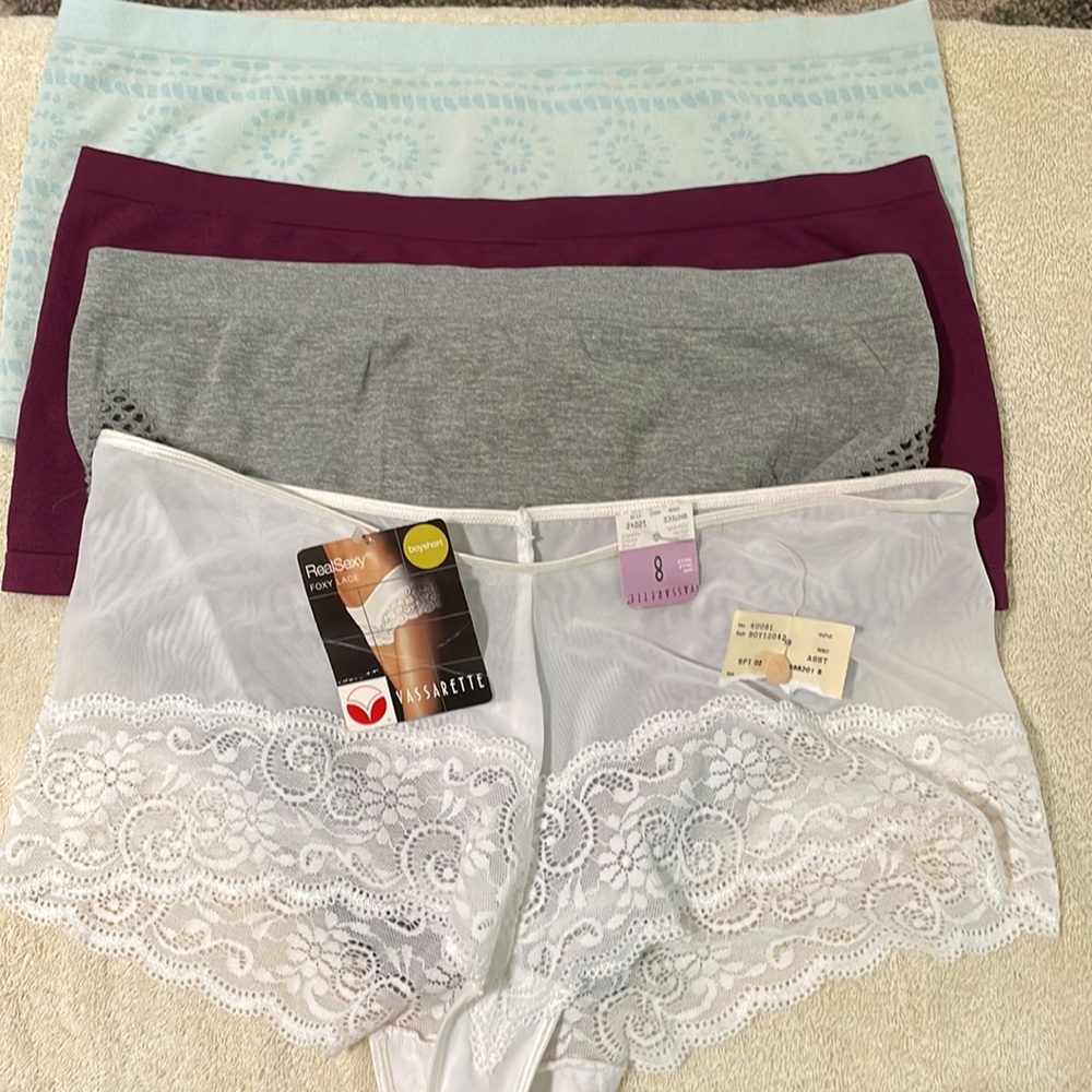 4 pair panties. 3 boy short 1 hi cut  1x and XL
